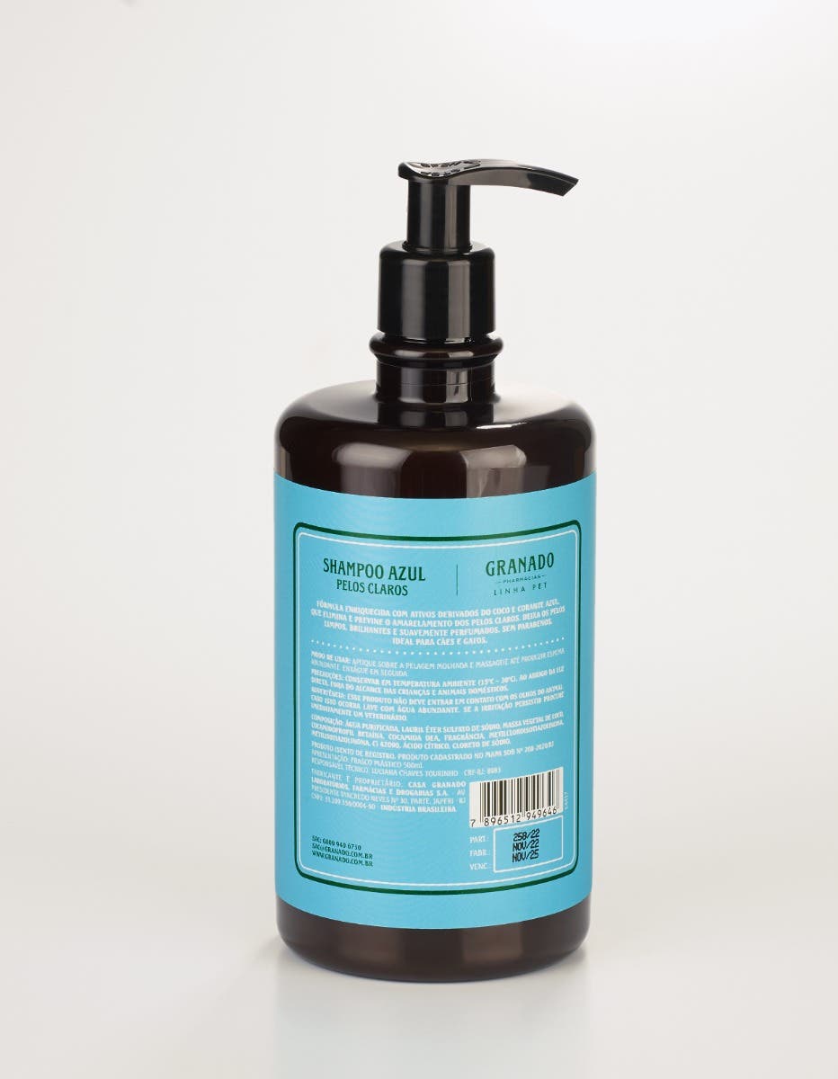 Shampoo Pet Azul Pelos Claros Granado 500ml